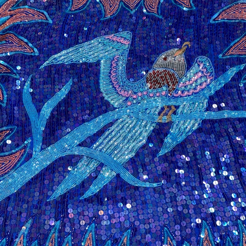 Blue and Purple Sequin Top with Bird Design - Picture 3 of 7